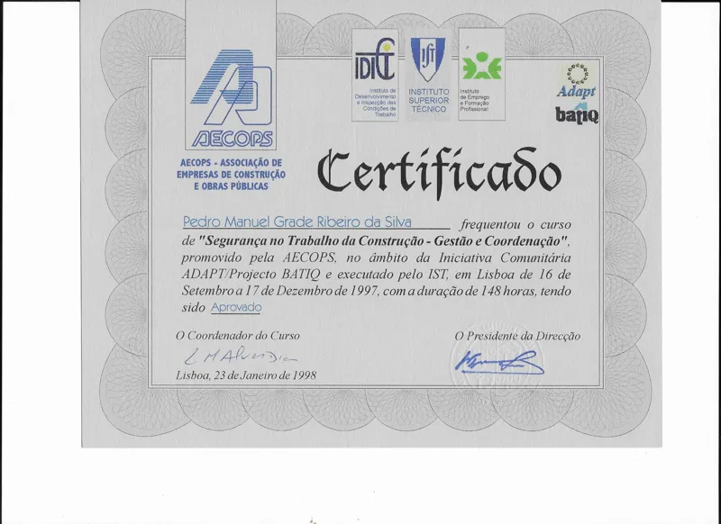 Segurança no Trabalho da Construção, AECOPS, executado pelo IST, 1998