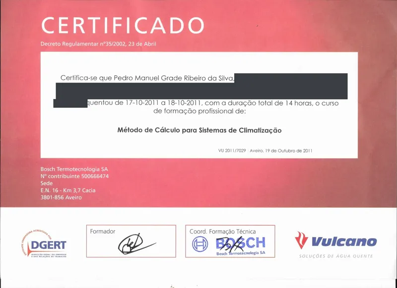 Método de Cálculo para Sistemas de Climatização, Bosch Termotecnologia (Vulcano)
