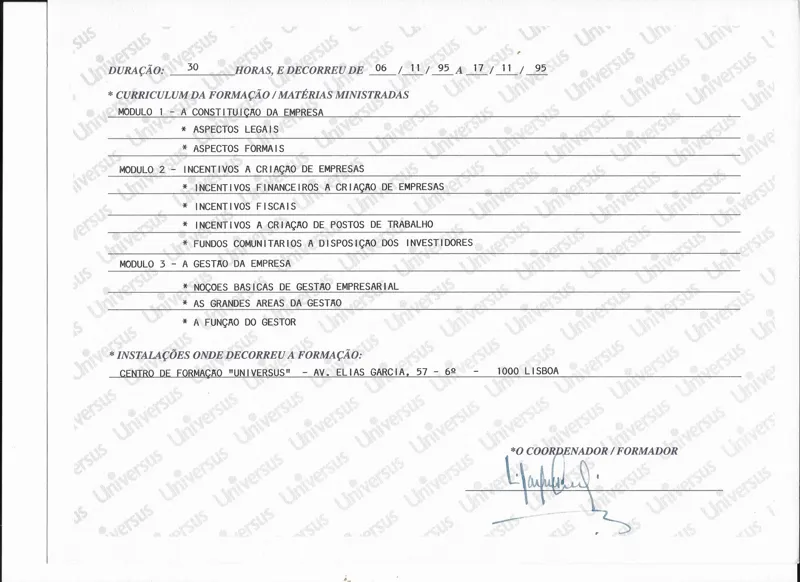 Criação e Gestão de Empresas: programa, Universus, Consultores de Gestão